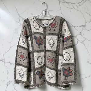 VTG Express Tricot Women Angora Wool Bird Heart Handknit Cardigan Sweater L/XL